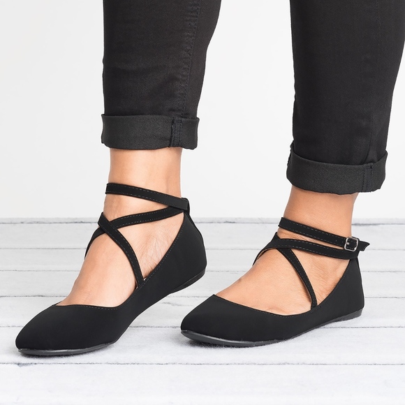 Shoes - Black Criss Cross Ballerina Flats